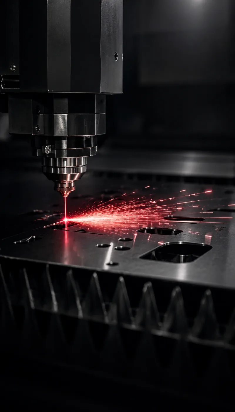 CHYLASER fiber laser cutting in action — precision sparks on stainless steel